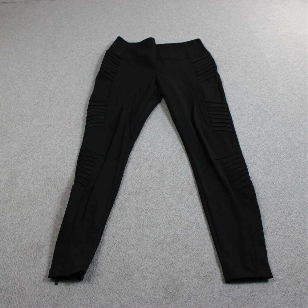 Athleta Delancey Moto Tight Leggings Women Medium Black Ankle Zip Stretch Gym